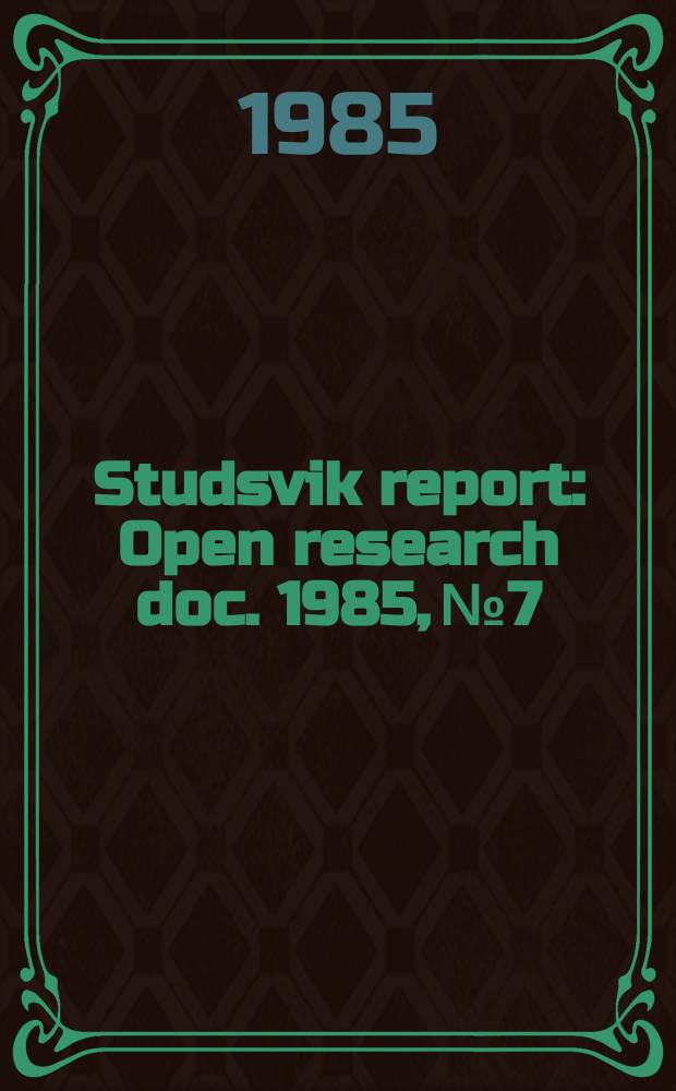 Studsvik report : Open research doc. 1985, №7 : Negative hydrogen ions from a mirror electron ...