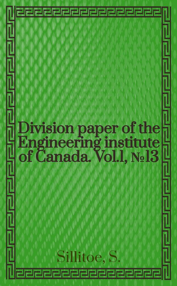 Division paper of the Engineering institute of Canada. Vol.1, №13 : Operation of the belleville transit system