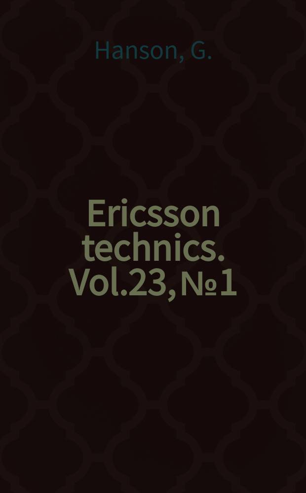 Ericsson technics. Vol.23, №1 : Dimensions in speech sound perception