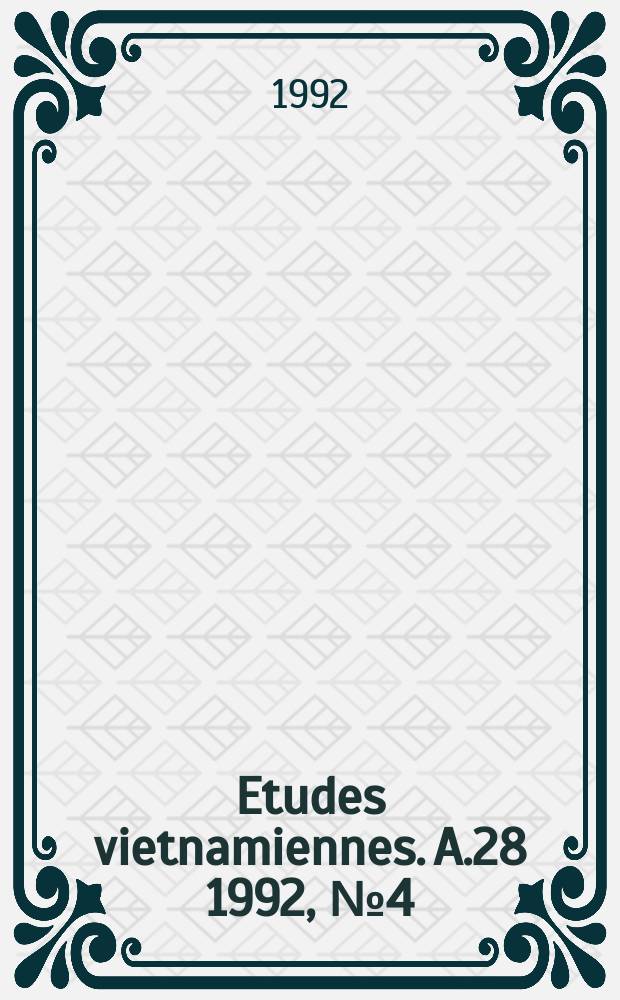 Etudes vietnamiennes. A.28 1992, №4(106)