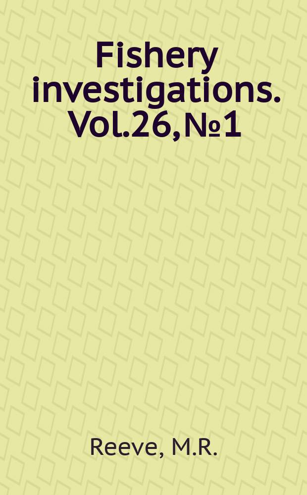 Fishery investigations. Vol.26, №1 : The laboratory culture of the prawn Palaemon serratus