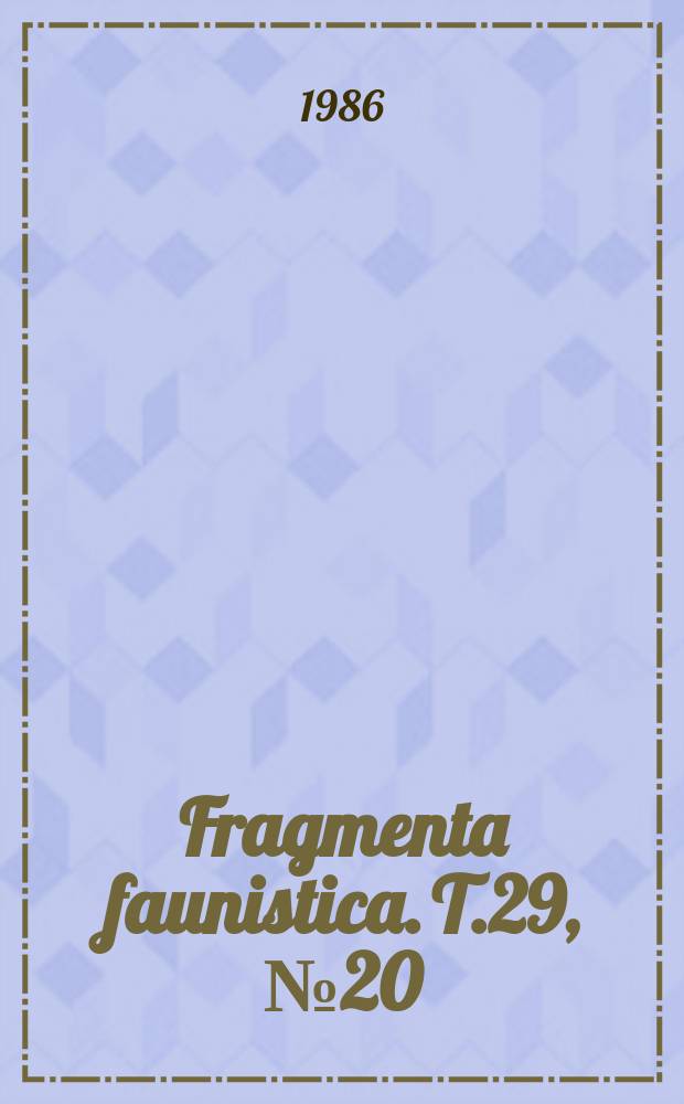 Fragmenta faunistica. T.29, №20 : Hystrichopsyllinae (Siphonaptera, Hystrichopsyllidae) ...
