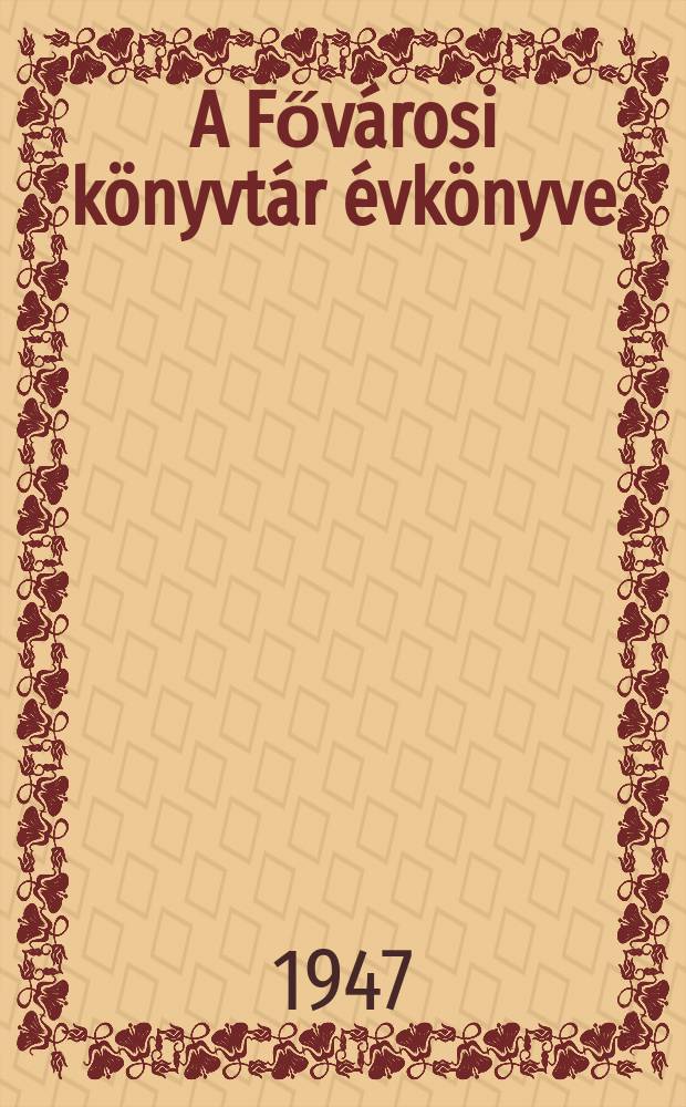 A Fővárosi könyvtár évkönyve