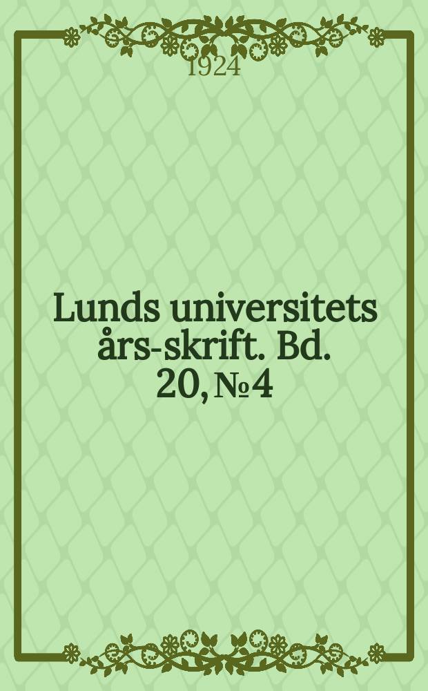 Lunds universitets års-skrift. Bd. 20, № 4 : Undersökningar över Öresund