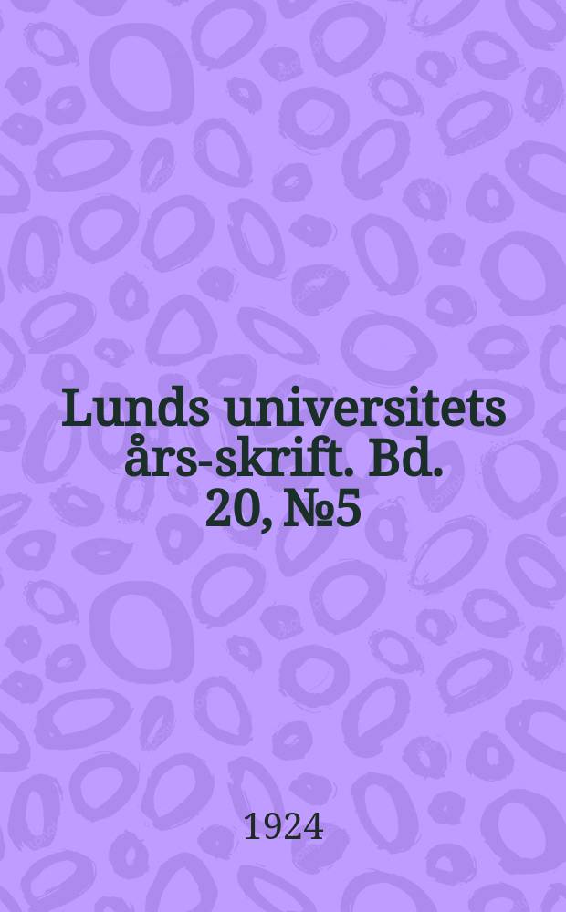 Lunds universitets års-skrift. Bd. 20, № 5 : Undersökningar över Öresund