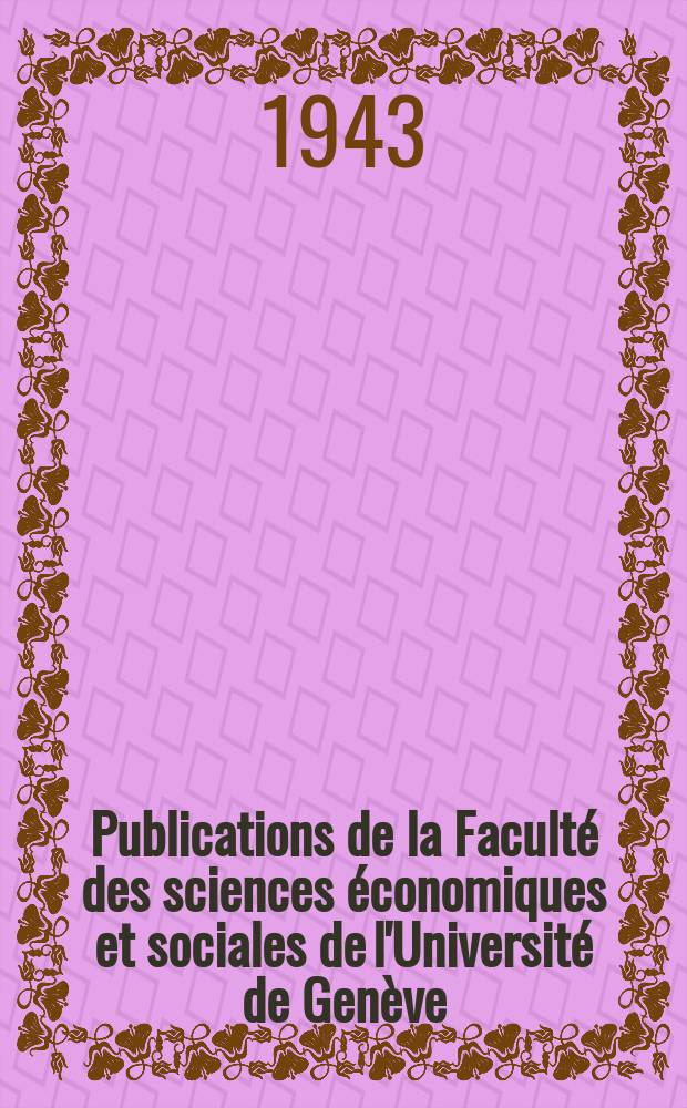 Publications de la Faculté des sciences économiques et sociales de l'Université de Genève