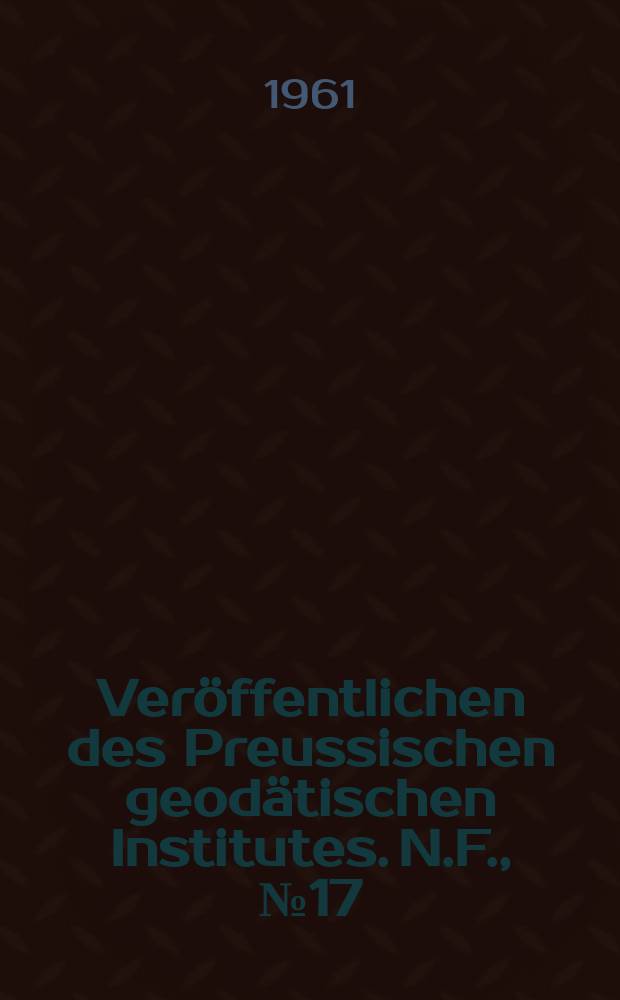 Veröffentlichen des Preussischen geodätischen Institutes. N.F., №17 : Die Lösung der Neumannschen Randwertaufgabe für das Erdellipsoid mittels Abbildung auf eine Soldersche Schmiegungskugel. Die Elemente des Marussi-Tensors als Funktionen Messungen. Die Operatoren grad, div, div grad in Gaus-Krüger-Koordinaten. Satellitenbeobachtungen als Mittel zur geodätischen Punktbestimmung