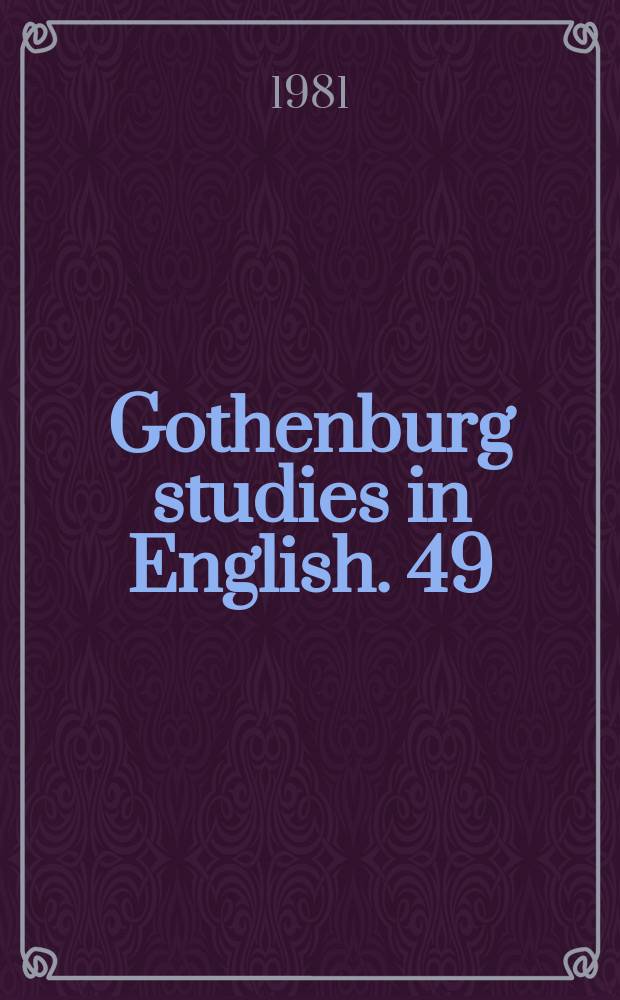 Gothenburg studies in English. 49 : Old and Middle English words for 'disgrace' ...
