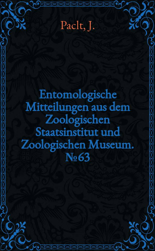 Entomologische Mitteilungen aus dem Zoologischen Staatsinstitut und Zoologischen Museum. №63 : Neue Beiträge zur Kenntnis der Apterygoten-Sammlung der Zoologischen Museums Hamburg