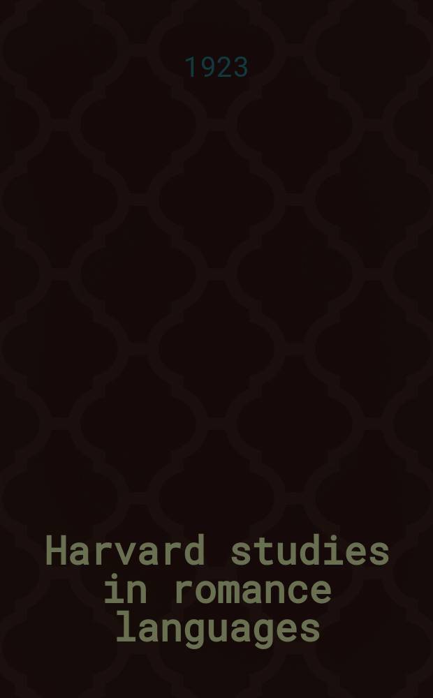 Harvard studies in romance languages : Publ. under the direction of the Dep. of French and other romance languages and literatures. Vol.5 : La comédie de moeurs en France ...