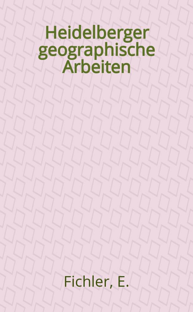 Heidelberger geographische Arbeiten : [Hrsg. von der] Geographischen Instituts der Universität Heidelberg. H.30 : Das präwürmzeitliche Pleistozän zwischen Riss und oberer Rottum