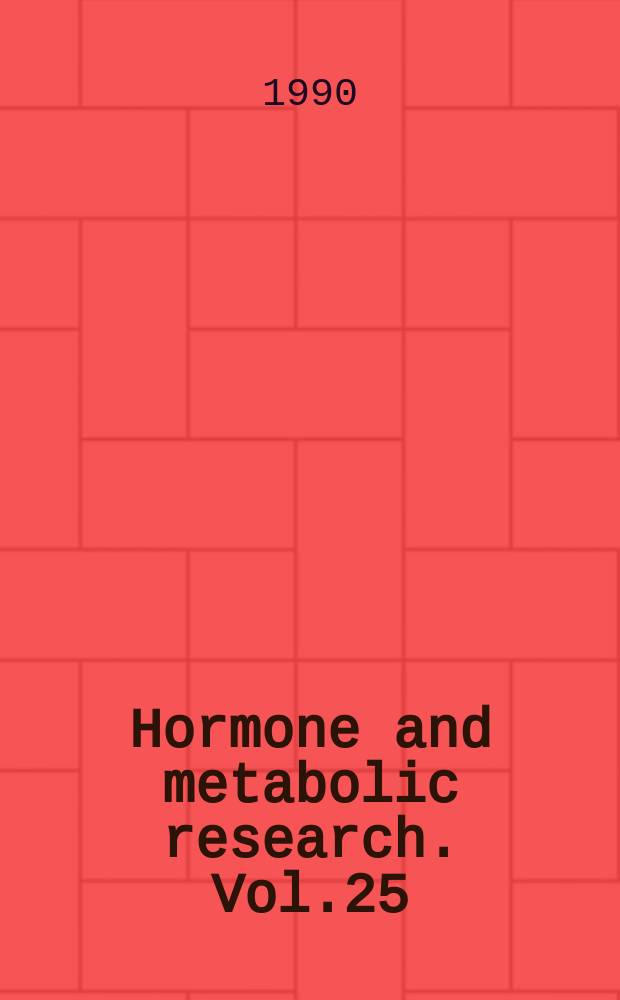Hormone and metabolic research. Vol.25 : Methods in islet transplantation research