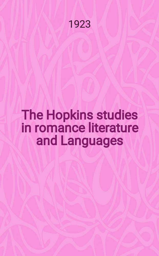 The Hopkins studies in romance literature and Languages