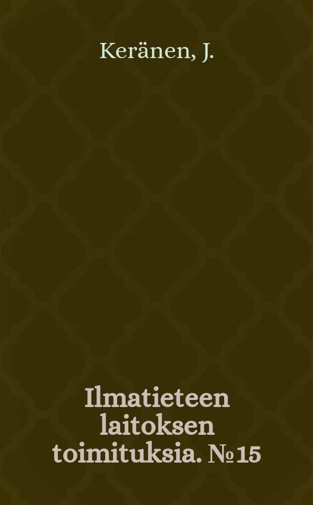 Ilmatieteen laitoksen toimituksia. №15 : On the dependence of the harvest upon the temperature in the foregoing winter and My
