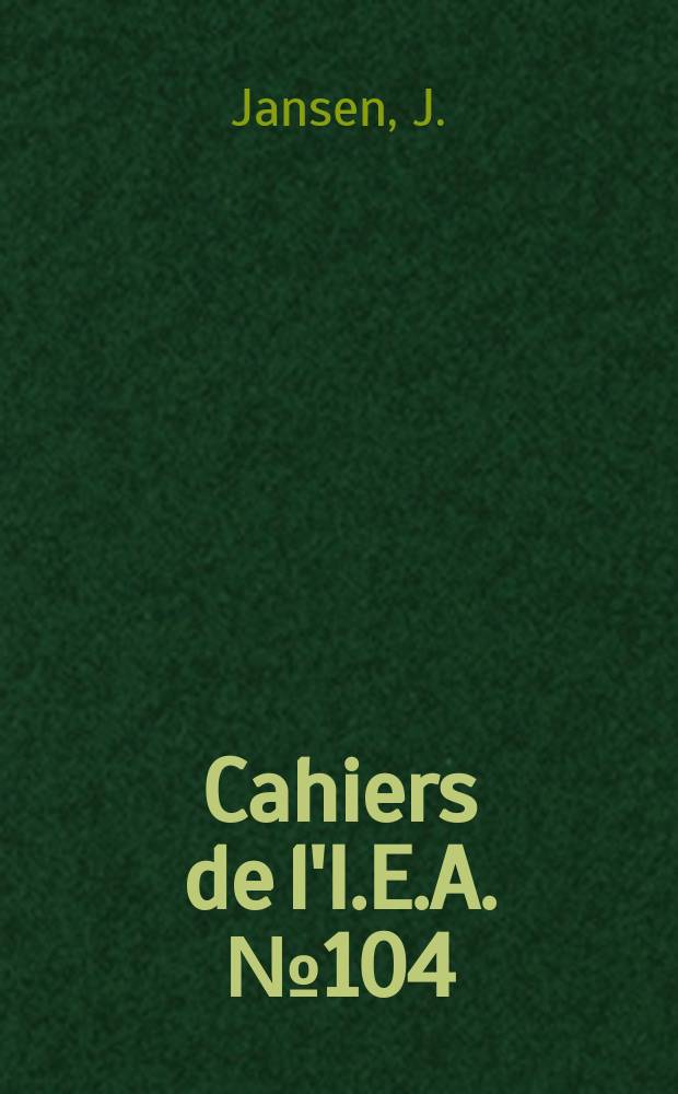 Cahiers de l'I.E.A. №104 : Le marché de la pomme en Belgique