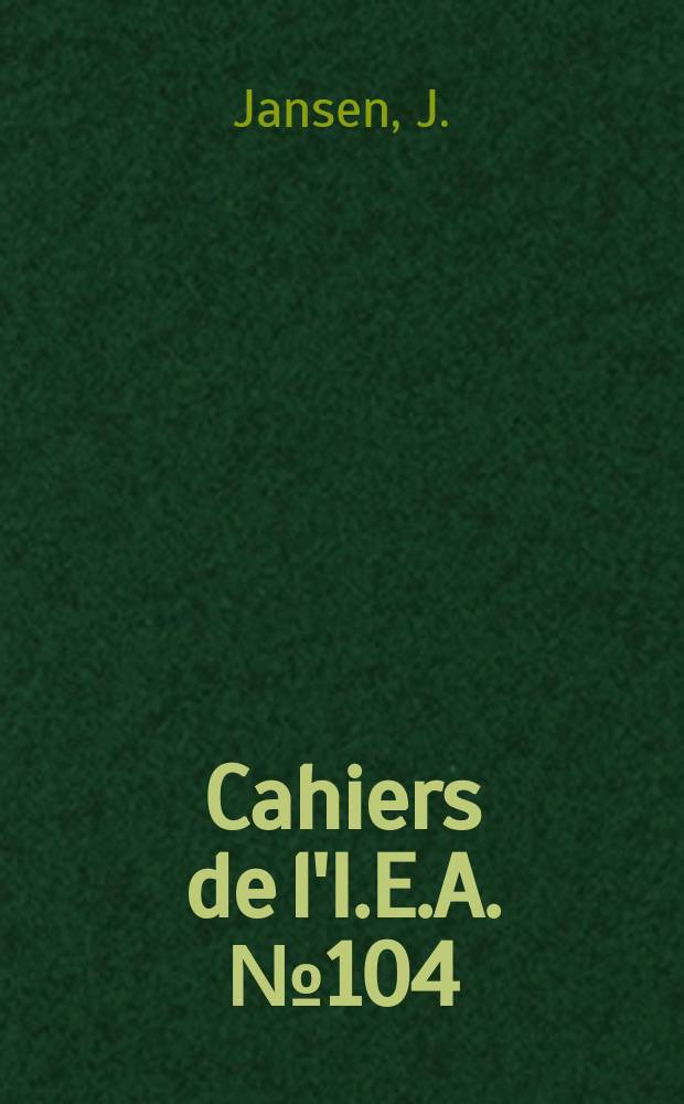 Cahiers de l'I.E.A. №104 : Le march&eacute; de la pomme en Belgique