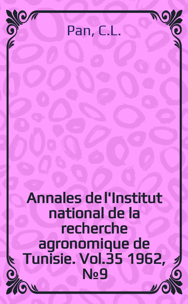 Annales de l'Institut national de la recherche agronomique de Tunisie. Vol.35 1962, [№9] : Tolérance du riz à différentes concentrations de l'eau en sel