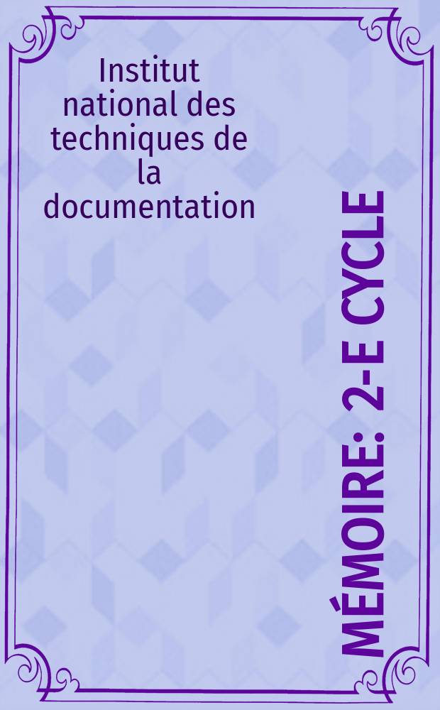 Mémoire : 2-e cycle