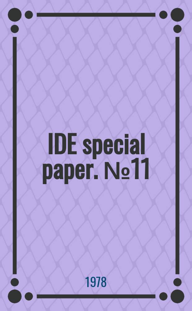 IDE special paper. №11 : The sequences of "crises" in Indonesia