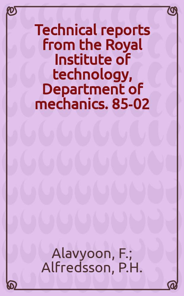 Technical reports from the Royal Institute of technology, Department of mechanics. 85-02 : Turbulent sport in plane ...