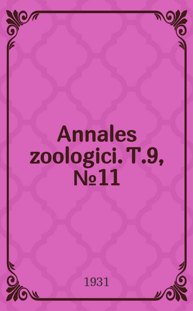 Annales zoologici. T.9, №11 : Beitrag zur Kenntnis der Zebrahybriden