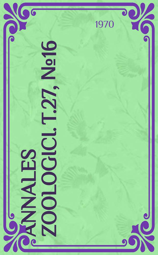 Annales zoologici. T.27, №16 : On the species of Eupteryx artemisiae (Kbm) group (Homoptera, Cicadellidae, Typlocybinae)