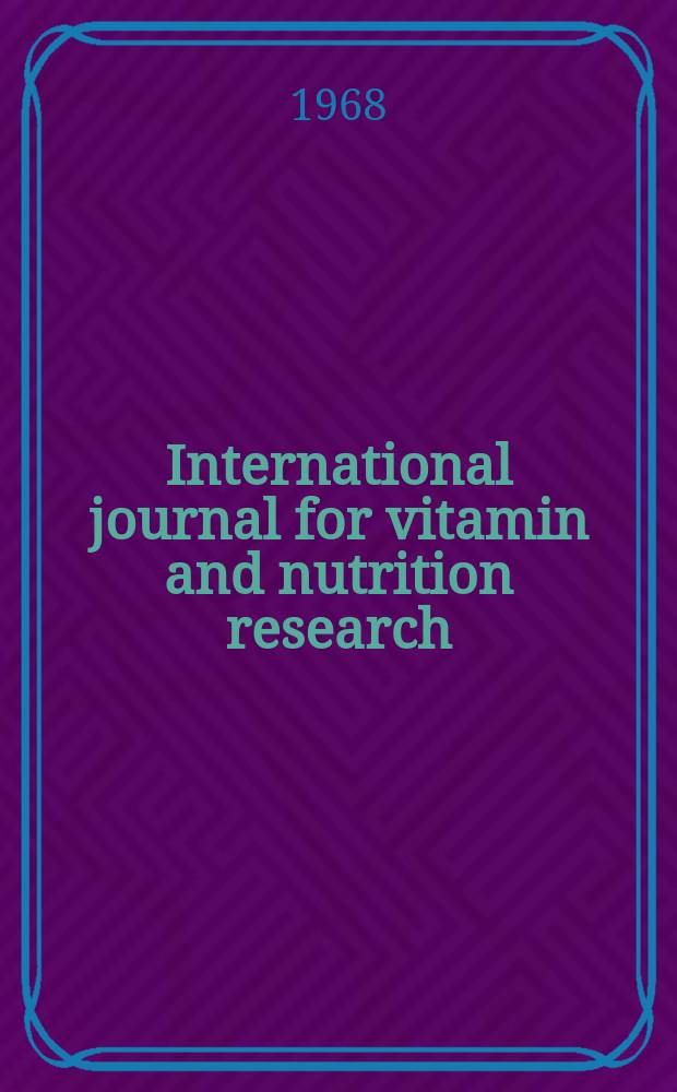 International journal for vitamin and nutrition research = Internationale Zeitschrift für Vitamin und Ernährungsforschung = Journal international de vitaminologie et de nutrition. Supplement. Supplement