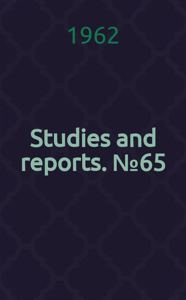Studies and reports. №65 : Unemployment and structural change