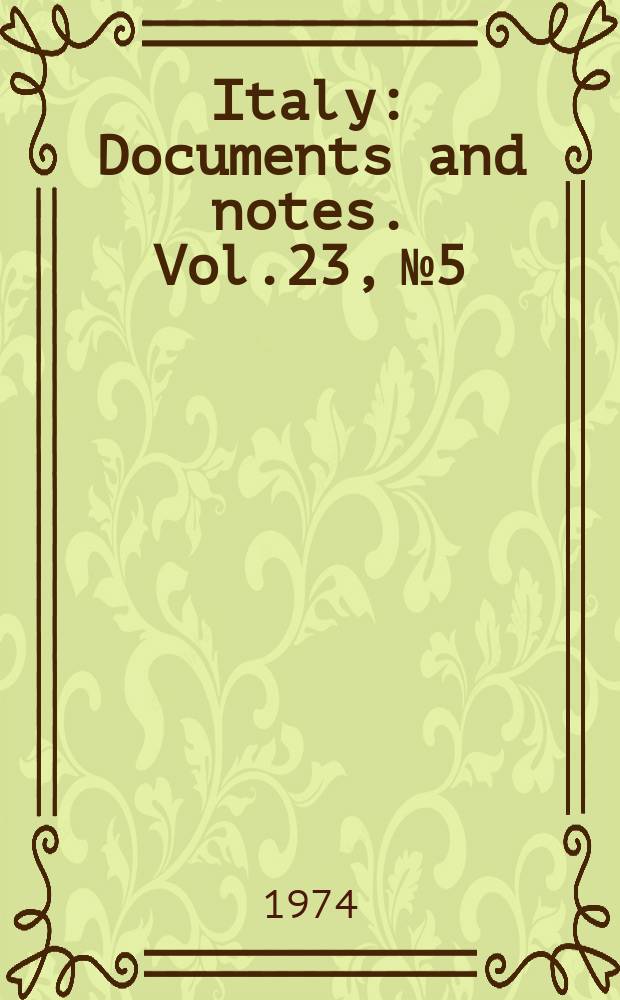 Italy : Documents and notes. Vol.23, №5/6