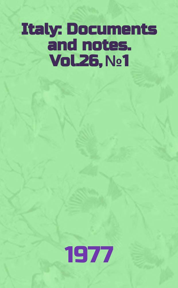 Italy : Documents and notes. Vol.26, №1