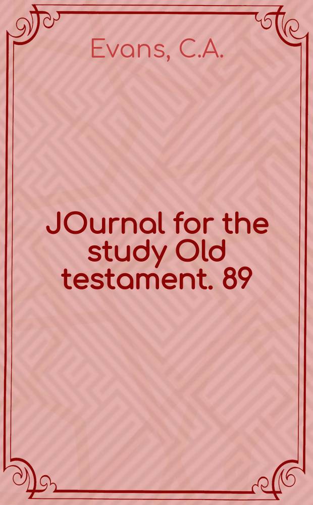 JOurnal for the study Old testament. 89 : World and glory