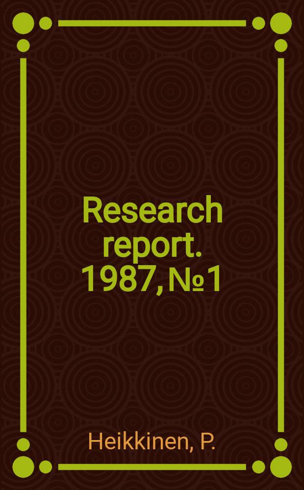 Research report. 1987, №1 : Beamdynamical studies...