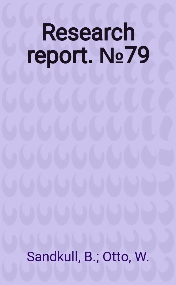 Research report. №79 : Studier i medbestämmande ...
