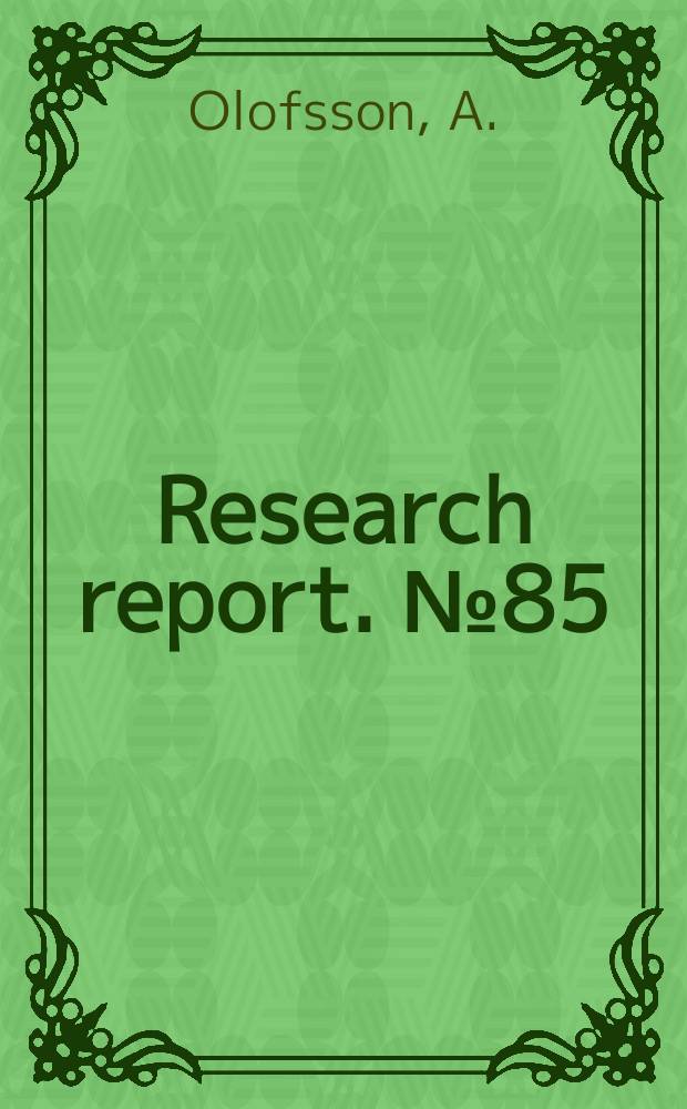 Research report. №85 : Redovisning av MA- kostnader