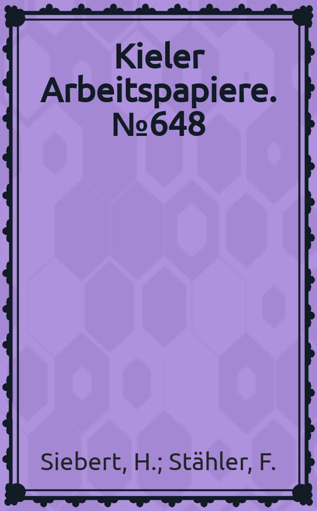 Kieler Arbeitspapiere. №648 : Sozialtransfer und Arbeitsangebot