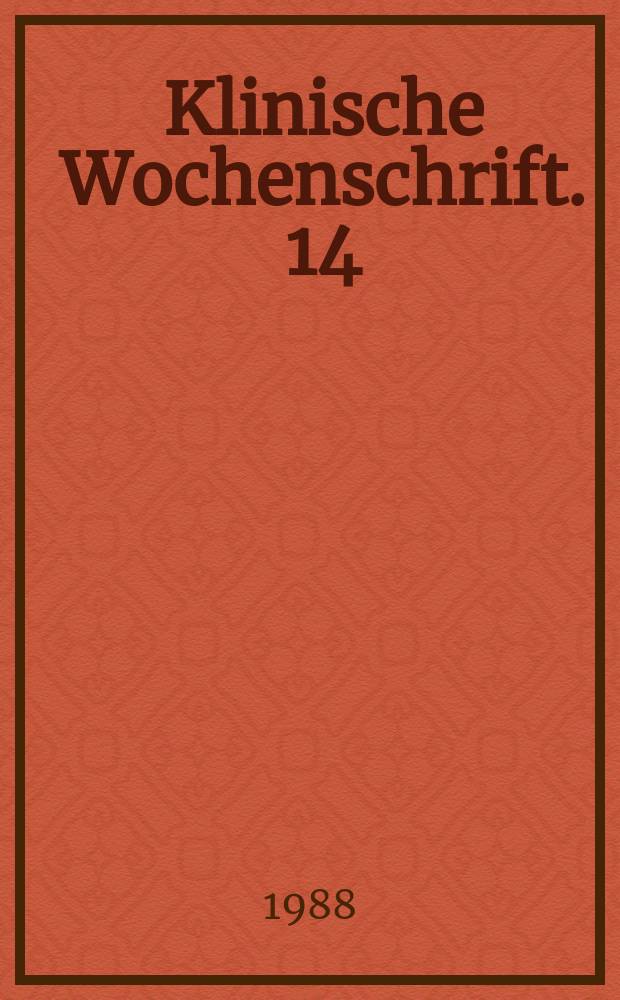 Klinische Wochenschrift. 14 : Evozierte Potentiale in Anaesthesie und Intensivmedizin