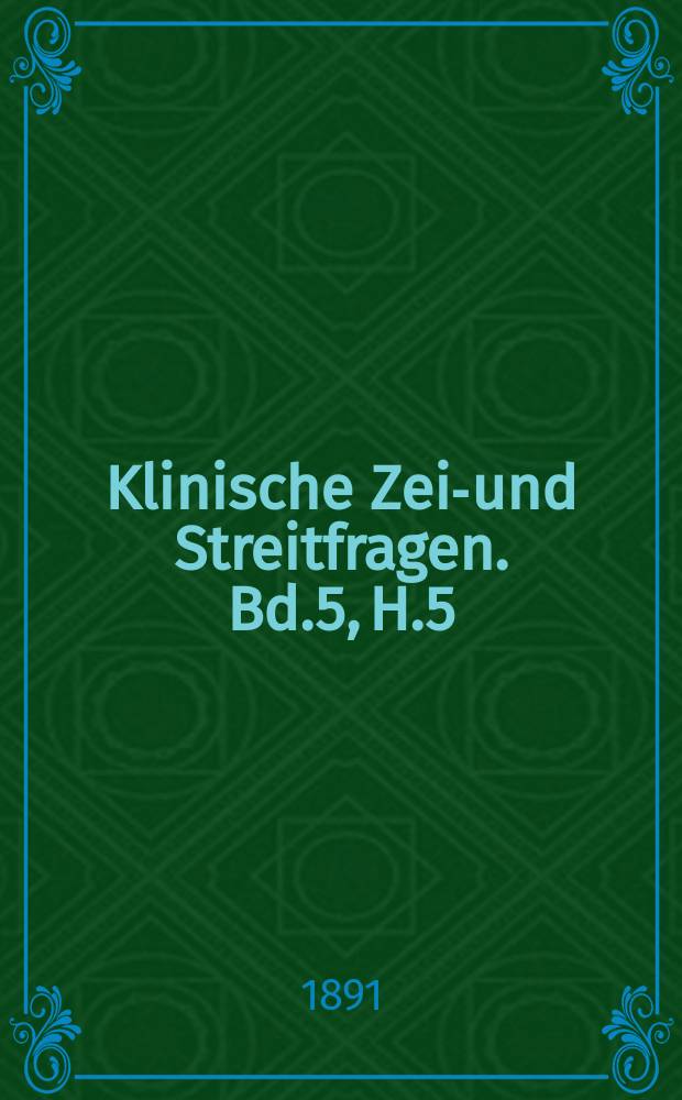 Klinische Zeit- und Streitfragen. Bd.5, H.5 : Zur Frage der chirurgischen Behandlung des Pyothorax mit besonderer Berücksichtigung der Bülauchen Operationsmethode