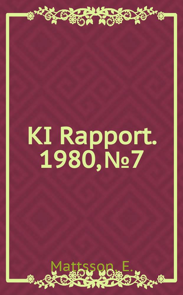 KI Rapport. 1980, №7 : Bekämpning av bilkorrosion