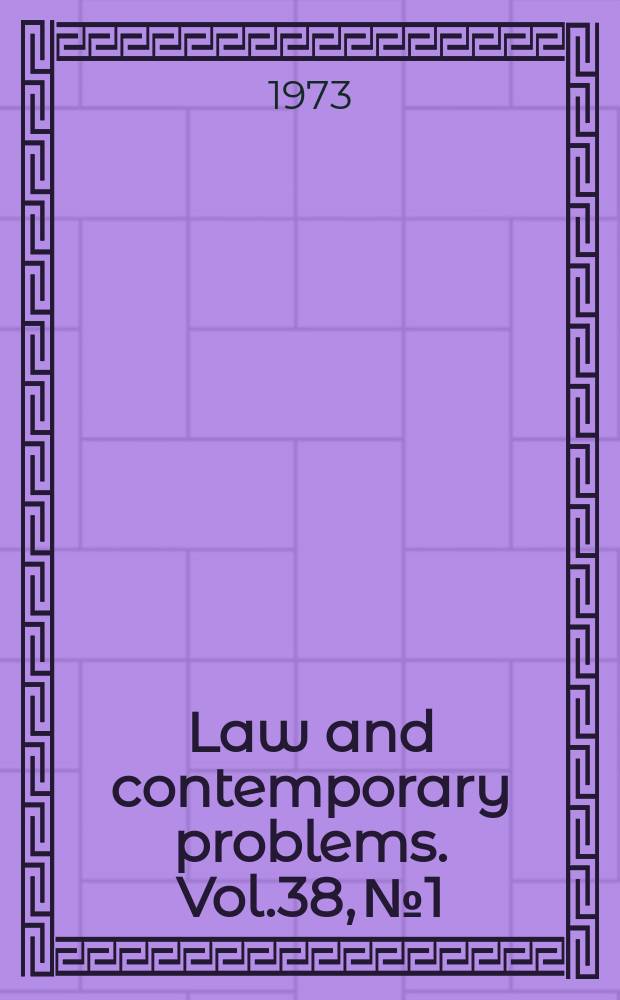 Law and contemporary problems. Vol.38, №1 : Athletics