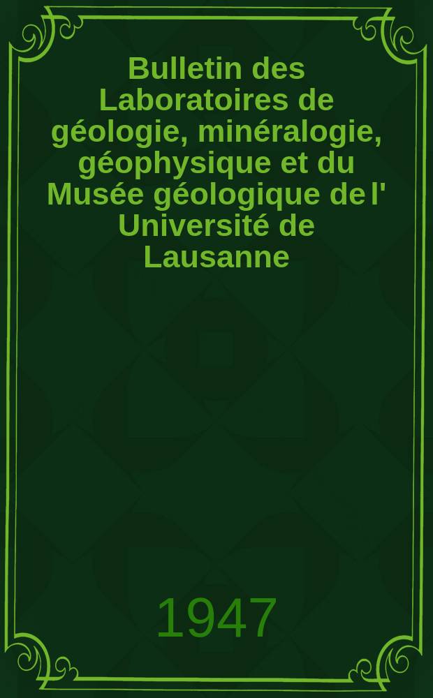 Bulletin des Laboratoires de géologie, minéralogie , géophysique et du Musée géologique de l' Université de Lausanne (Suisse). №85 : Le tremblement de terre du 25 janvier 1946 et la structure profonde des Alpes