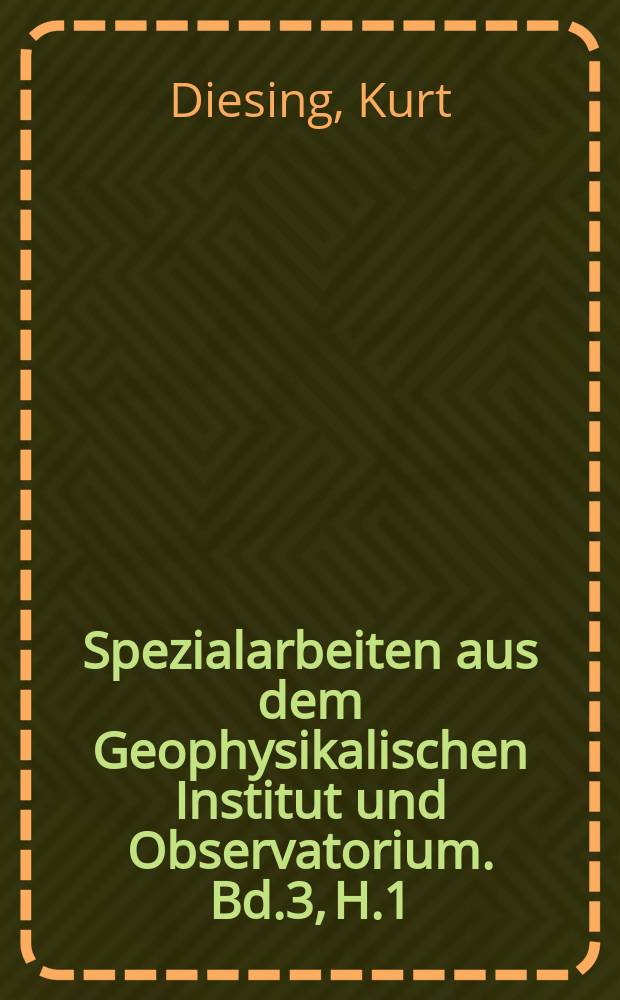 Spezialarbeiten aus dem Geophysikalischen Institut und Observatorium. Bd.3, H.1 : Der Wármaeinbruch (Warmfront) vom 12 bis 13. Januar 1920 in Mitteleuropa