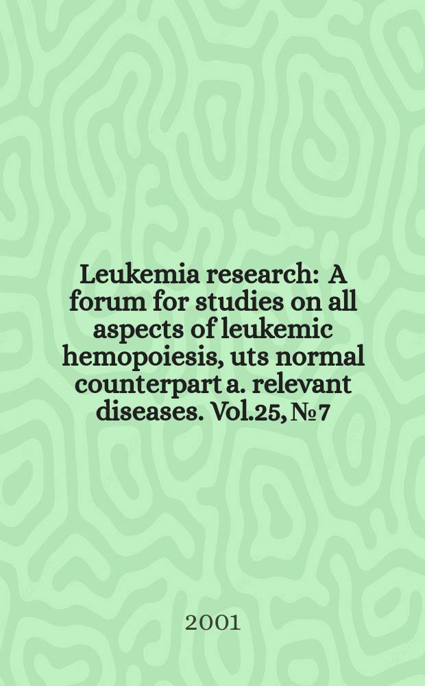 Leukemia research : A forum for studies on all aspects of leukemic hemopoiesis, uts normal counterpart a. relevant diseases. Vol.25, №7 : Mast cell proliferative disorders: current concepts