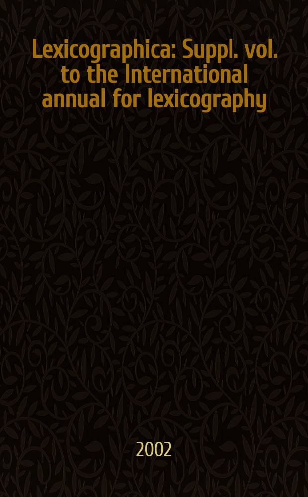 Lexicographica : Suppl. vol. to the International annual for lexicography : Deutsch-lettische Lexikographie