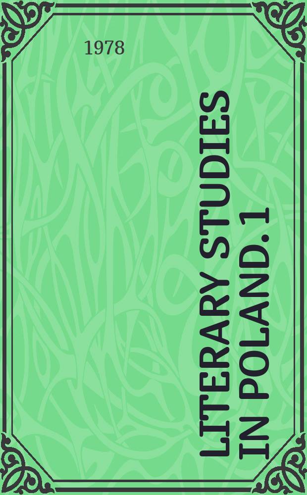 Literary studies in Poland. 1 : Sociology of literature in Poland