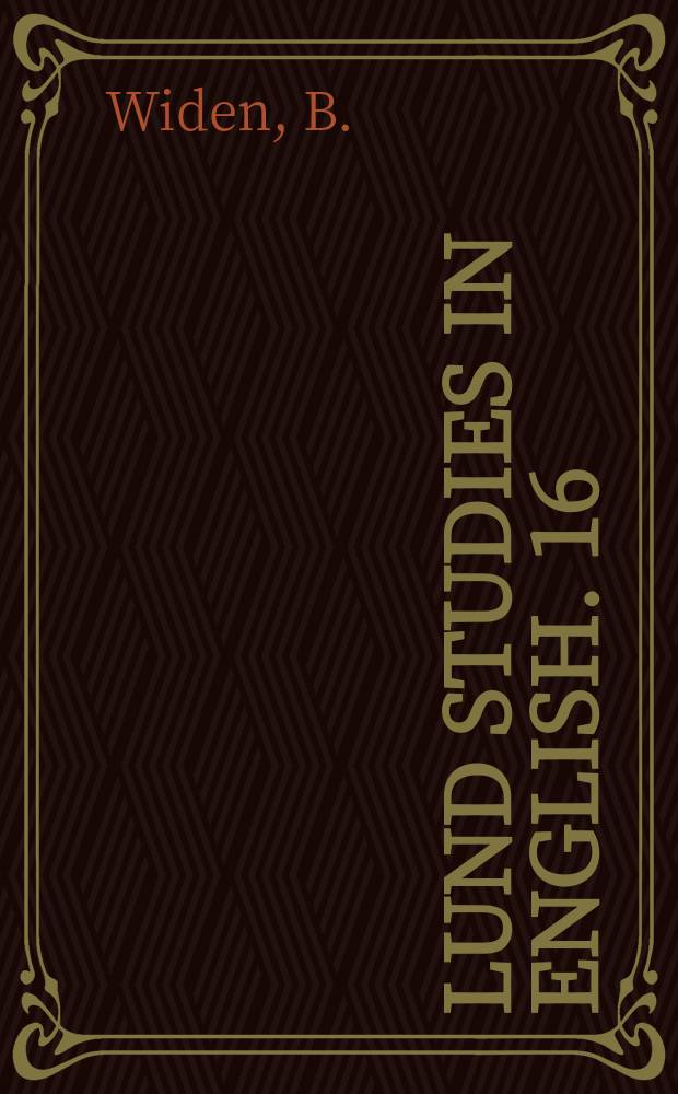 Lund studies in English. 16 : Studies on the Dorset dialect