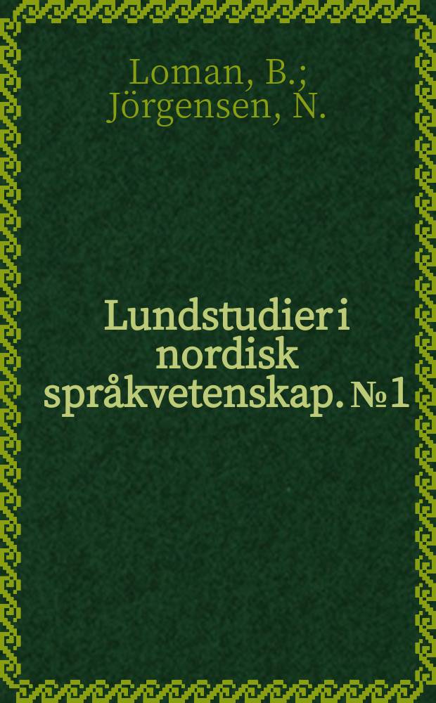 Lundstudier i nordisk språkvetenskap. №1 : Manual för analys ..