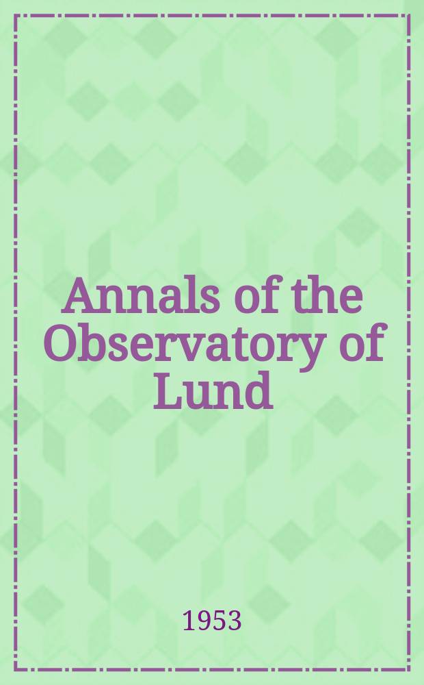 Annals of the Observatory of Lund