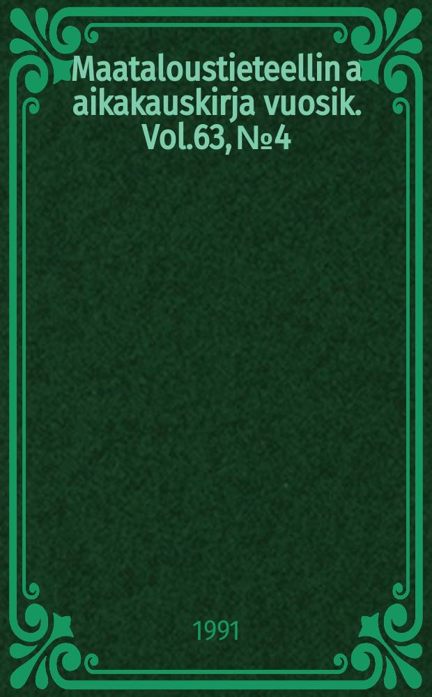 Maataloustieteellin a aikakauskirja vuosik. Vol.63, №4 : Competition and yield advantage in barley...
