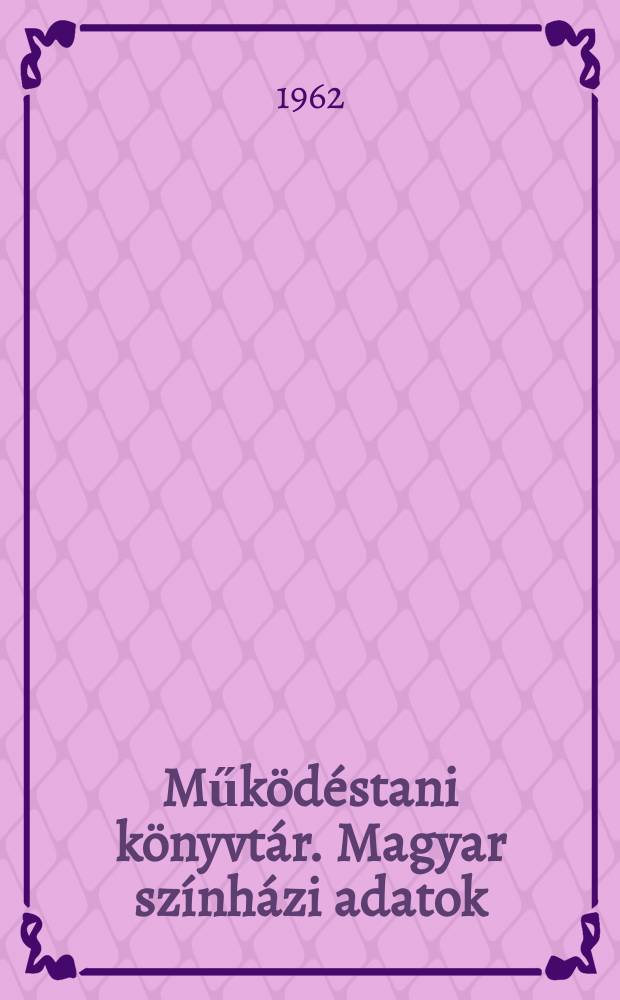 Működéstani könyvtár. Magyar színházi adatok
