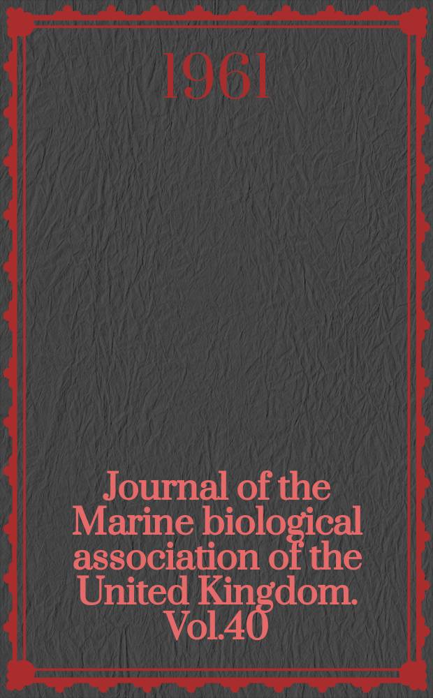 Journal of the Marine biological association of the United Kingdom. Vol.40 : Synopsis of the medusae of the world